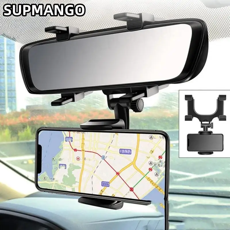 Car Phone Holder Rearview Mirror Mount Car Navigation GPS Stand Adjustment Phone Holder For iPhone Xiaomi Samsung