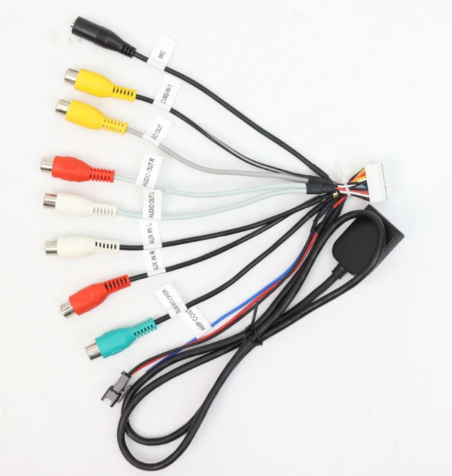 20 Pin RCA for Car Android  Audio Video Cable Subwoofer Output Socket CVBS Aux In Amp Control Wire Fan 12V Power Jack Mic Harnes