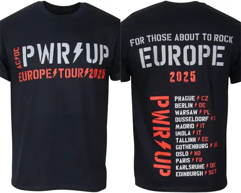 ACDC PWR UP Europe Tour 2025 T-Shirt Men's and Women's Short Sleeve Vintage Rock Band Tops Brand T-shirt Summer Men Clothing