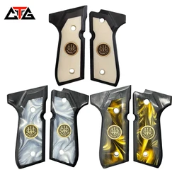 CTG Beretta 92 fs grips walnut-colored diamond pattern wood with gold medaillon 92F