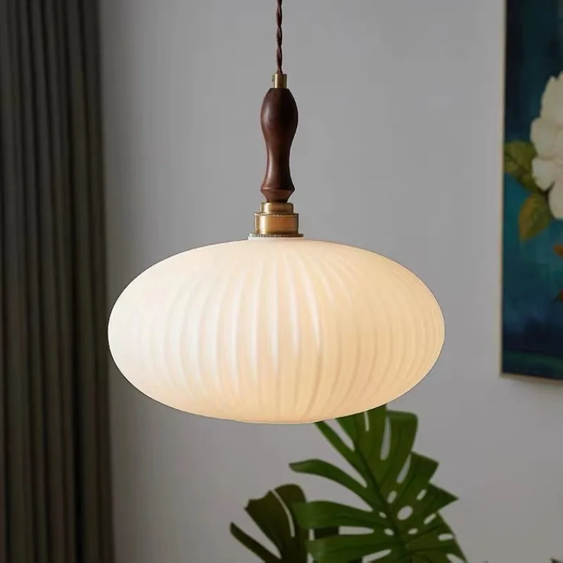 Japanese Retro Style Pendant Lights Glass Lampshade Hanging Lamps Study Room Bedroom Homestay Bedhead