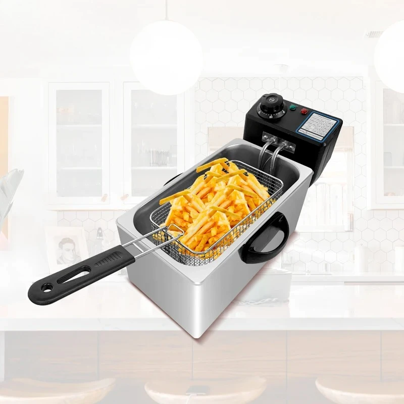 

л # Кухонная мини-хромированная стружка, жарка продолжает еду, кукуруза, собака, картофель фри, индейка, одна фритюрница, электрическая глубокая сервировка еды, презентация на