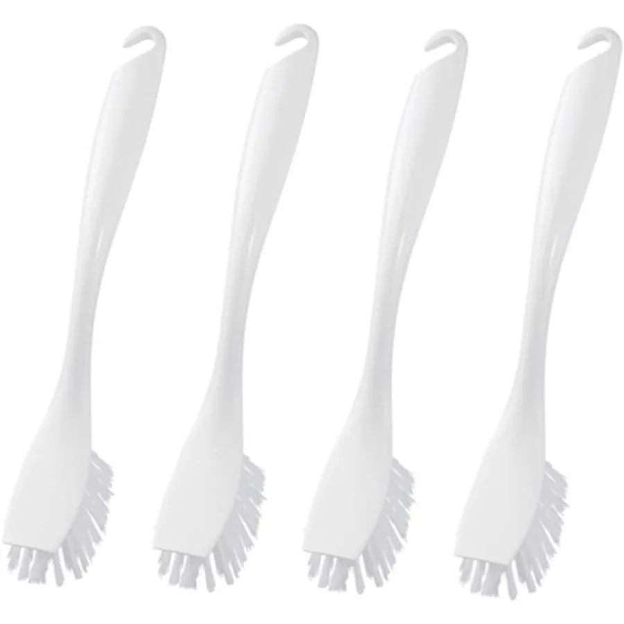 

Dishwashing Brush with Hangable Long Handle Builtin Scraper Scrub Brush for Dish Pans Pots Kitchen Sink Cleaning 10 Inch 4 Pack