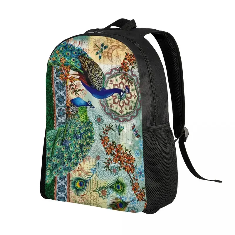 Mochila para ordenador portátil de pavo real para hombres y mujeres, bolsa de libros de moda para estudiantes universitarios, bolsos bonitos y hermosos de animales de plumas