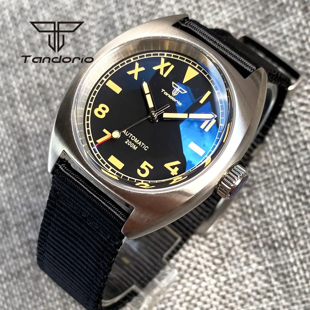 Tandorio Domed الياقوت العسكري الغوص 36 مللي متر ساعة أوتوماتيكية ميوتا 8215/PT5000 الميكانيكية Movt مضيئة 20ATM للجنسين ساعة اليد