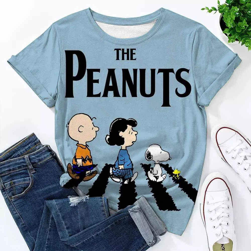 2025 nuevas camisetas de verano para mujer, camiseta informal de manga corta con estampado de Snoopy, ropa para mujer, ropa de calle de gran tamaño