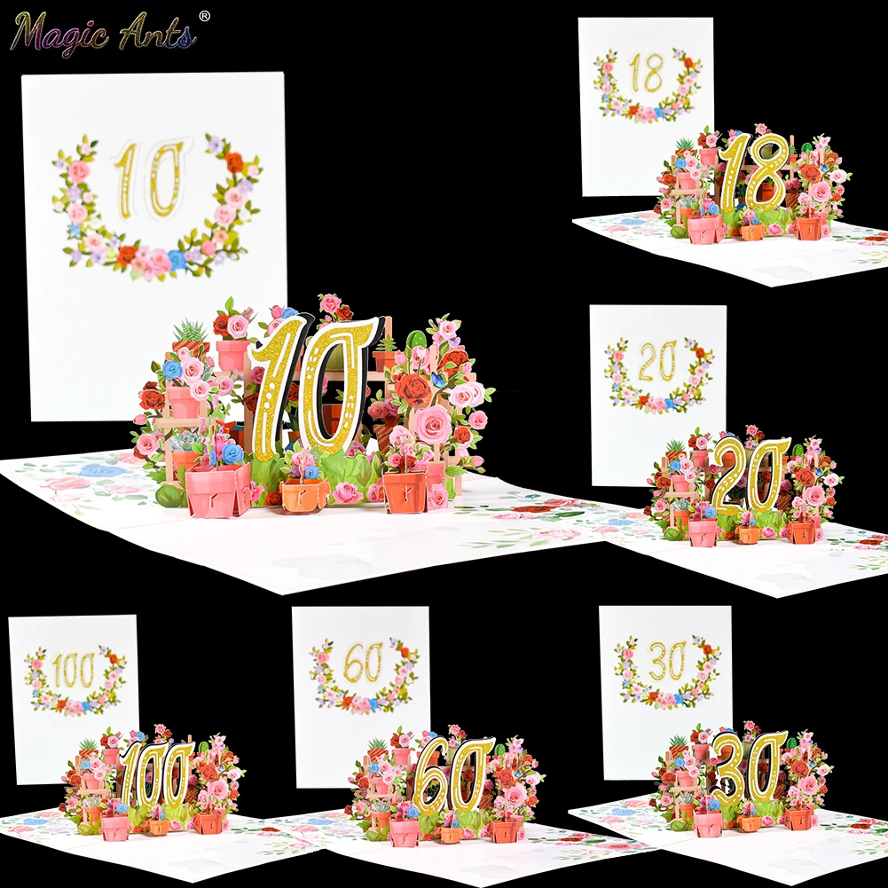 Pop Up Anniversary Card 1st 10 28 21 30 Number Figure 3D Greeting Cards for Birthday Wedding