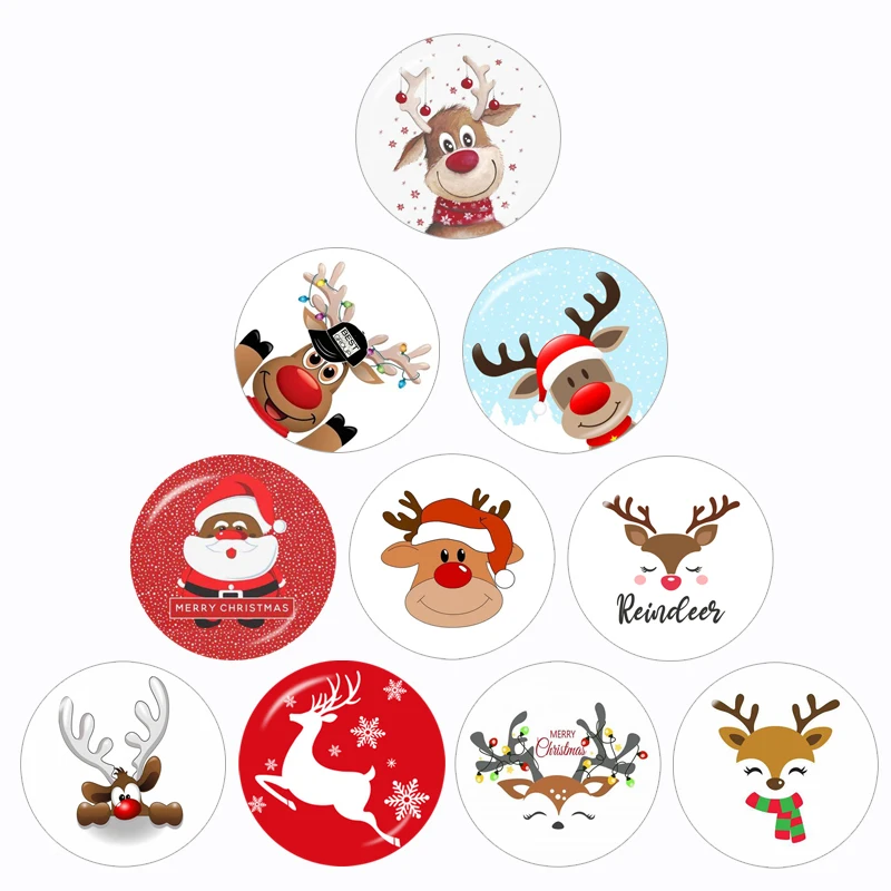 Cartoon Lovely Christmas Deer Patterns 10 Pcs 12mm/16mm/18mm/20mm/25mm/30mm Round Photo Glass Cabochon Demo Flat Back Making