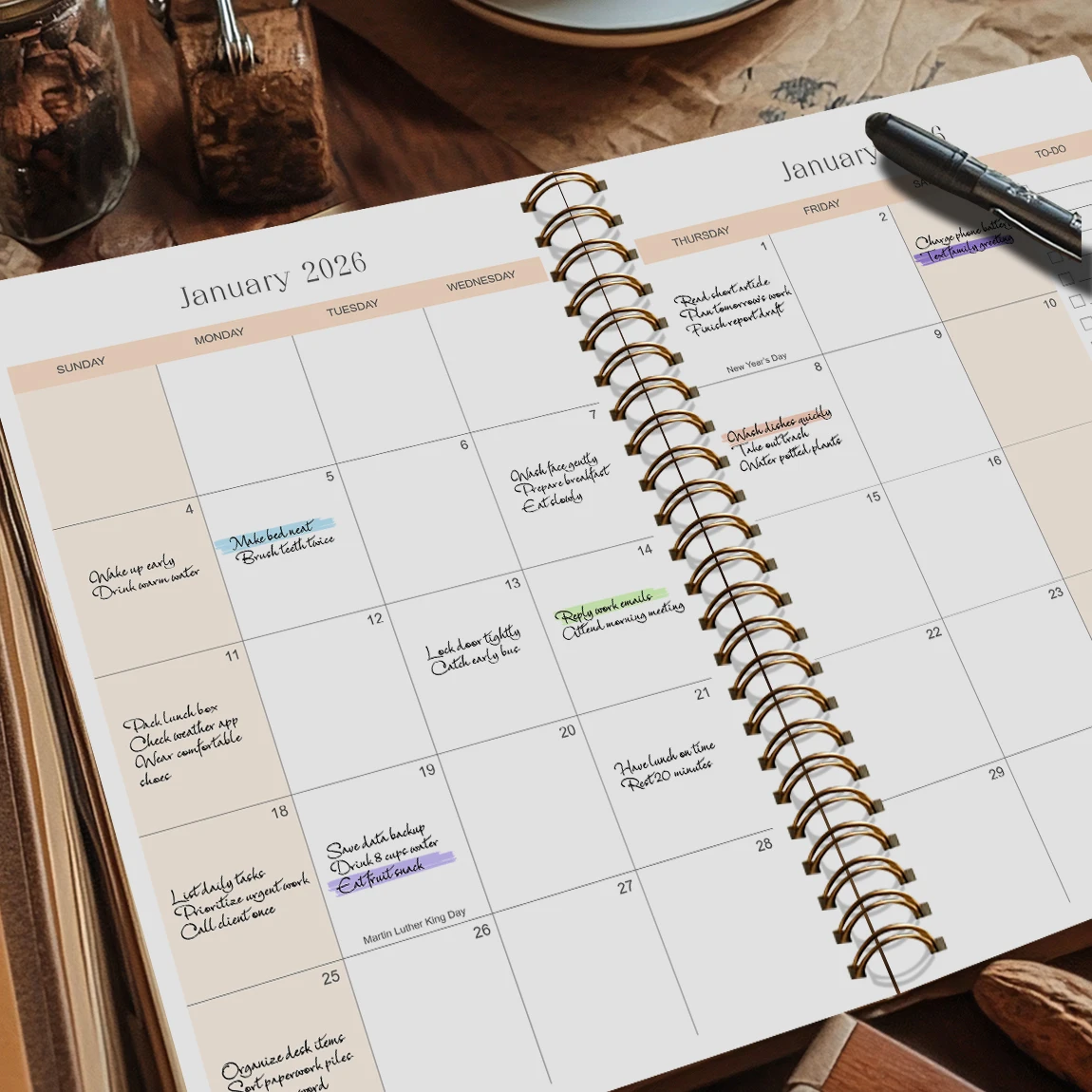 مخطط شهري مقاس A5 لعام 2026، غطاء زهري، جدول أعمال أكاديمي مع قائمة الملاحظات والقيام بالإنتاجية، مثالي لإدارة الوقت، هدية رائعة