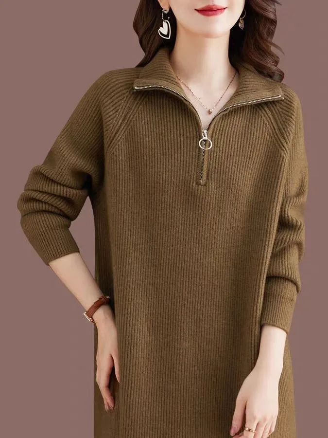 

Вязаный женский свободный свитер миди с воротником в стиле ретро, внутренняя одежда Dr Sli, повседневная осенняя коллекция Faion 2025