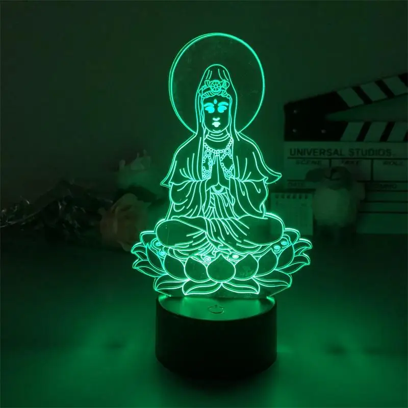 3D Night Light Buddhist Avalokitesvara Nightlight with Touch Sensor 7/16 Colors Remote Table Lamp Home Desk Lamp Festival Gift