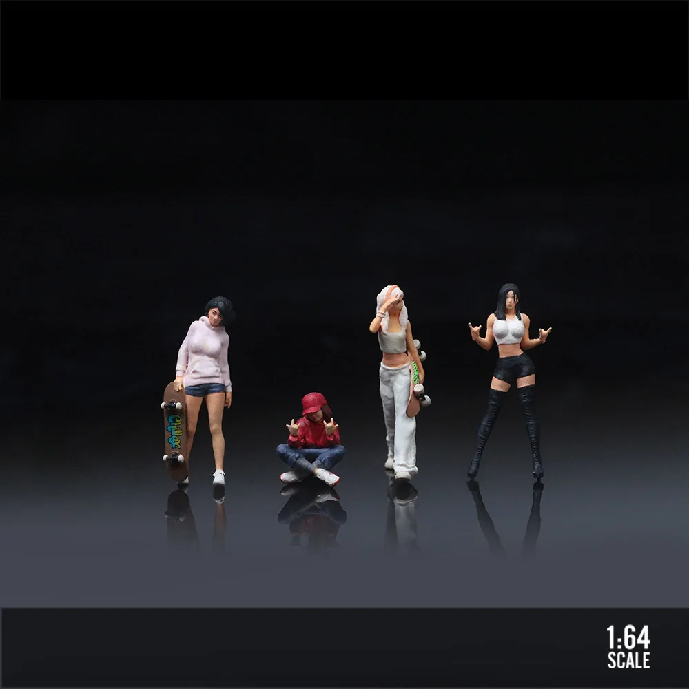 Diorama 1/64 Miniature Figure Street Skateboard Set GK Model Resin Miniatura Figures DIY Minifigures  Model Kits Scence