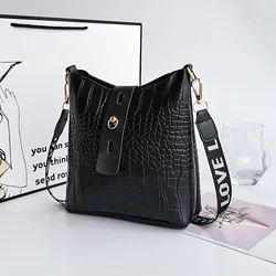 Crocodile Messenger Bags For Women PU Leather Crossbody Shoulder Bag Female Luxury High Quality Ladies Handbags Bucket Bag