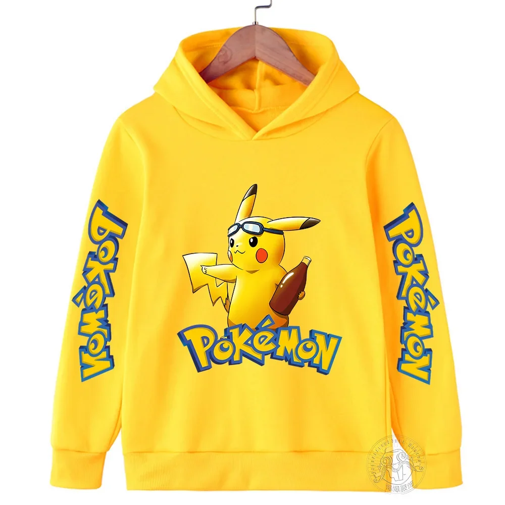 2024 New Pikachu Pokémon Cartoon 2-14 Years Old Boys and Girls Kawaii Street Casual Sweatshirt Children\'s Outdoor Sports Hoodie