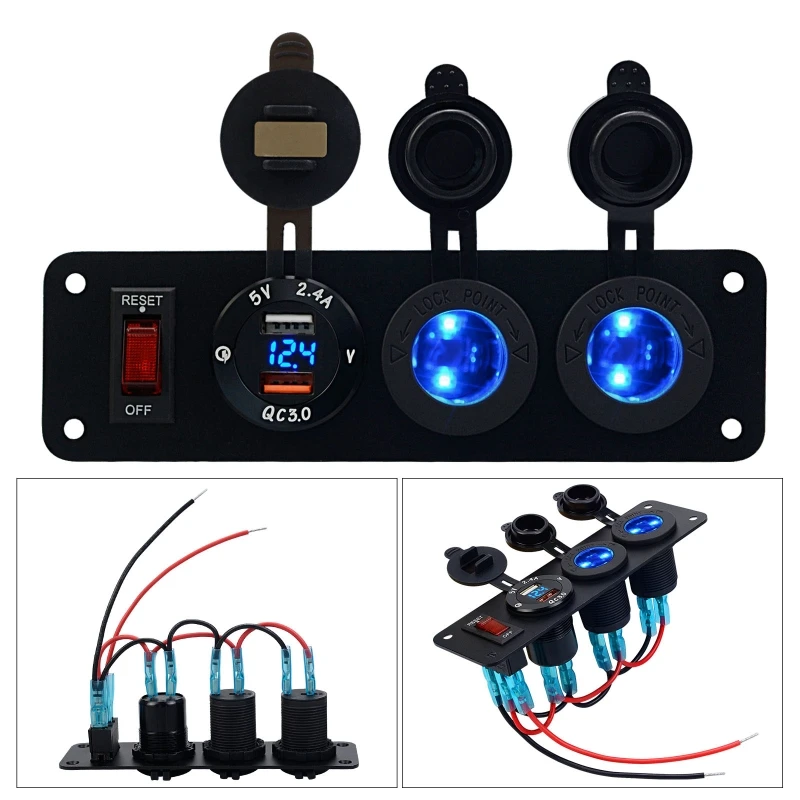 

Dropship 5V/3.4A;9V/2.5A;12V/2A QC3.0 Port Socket Power Outlet Cigarette Socket Panel Output Over-current