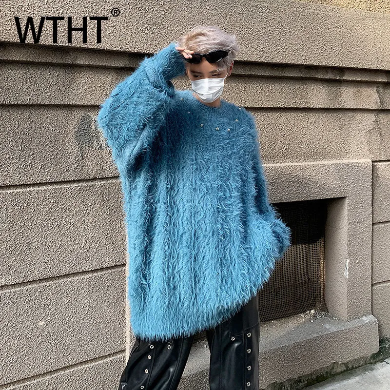 

Мужская модная футболка WTHT с однотонным дизайном, необработанными краями, теплыми вставками и бусинами, трендовая, с круглым вырезом, свободного кроя, повседневная, весна 2026, модель 2A2763