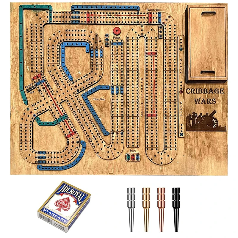 Wooden Cribbage Wars Board Game With Built-in Cribbage Pegs Storage Compartment Cribbage War Game Cribbage Wars Classic Game