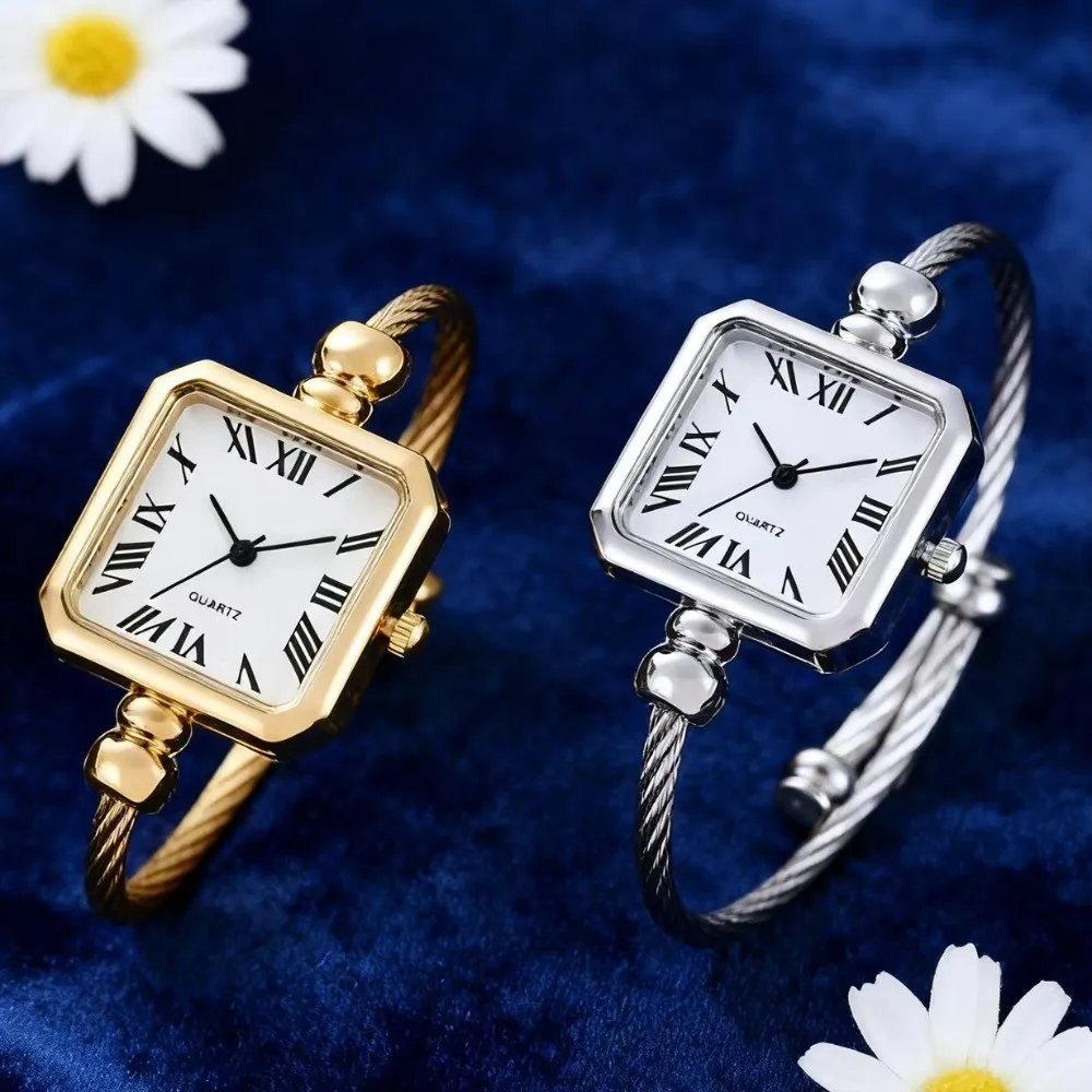 Open-Ended Bracelet Bracelet Watch Compact Size Miniature Design Square Dial Watch Digital Square Dial Analog Display