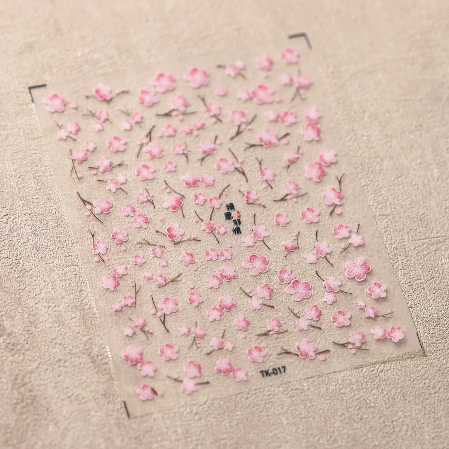 Blu rosa fiore di ciliegio 5D piatto autoadesivo decorazioni per unghie artistiche adesivi Sakura fiore di pesco decalcomanie per manicure all'ingrosso