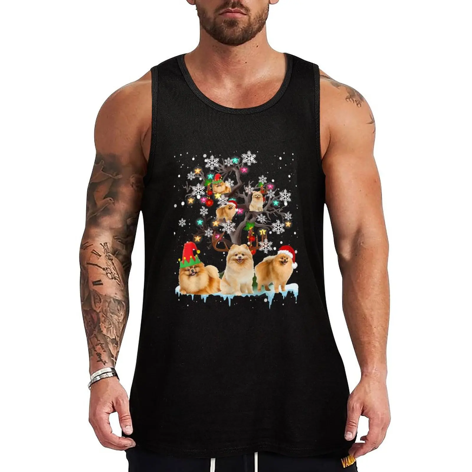 

Christmas Pomeranian On Tree Santa Pomeranian Dog Lover Tank Top sleeveless vests Man sleeveless shirt