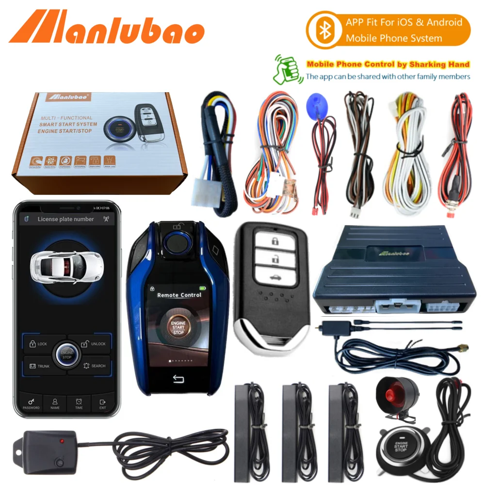 Manlubao Smartphone APP Car Liquid LCD Key Anti-Theft Vibration Alarm Engine Start  &Stop Keyless Entry Push Button Start System