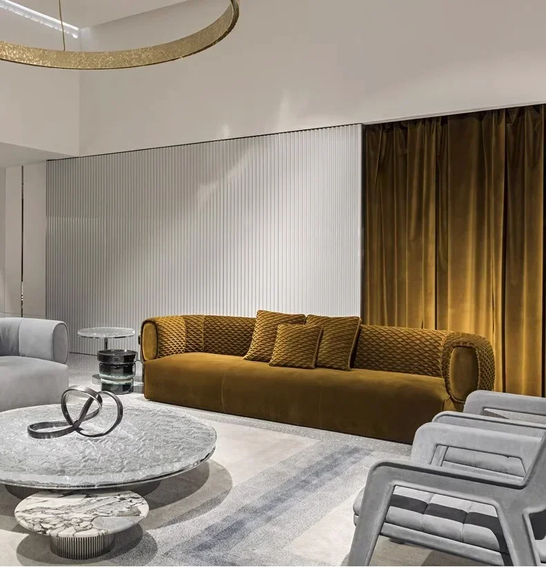 

for light luxury frosted leather sofa high-end coffee table sofa combination villa high-end living room furniture