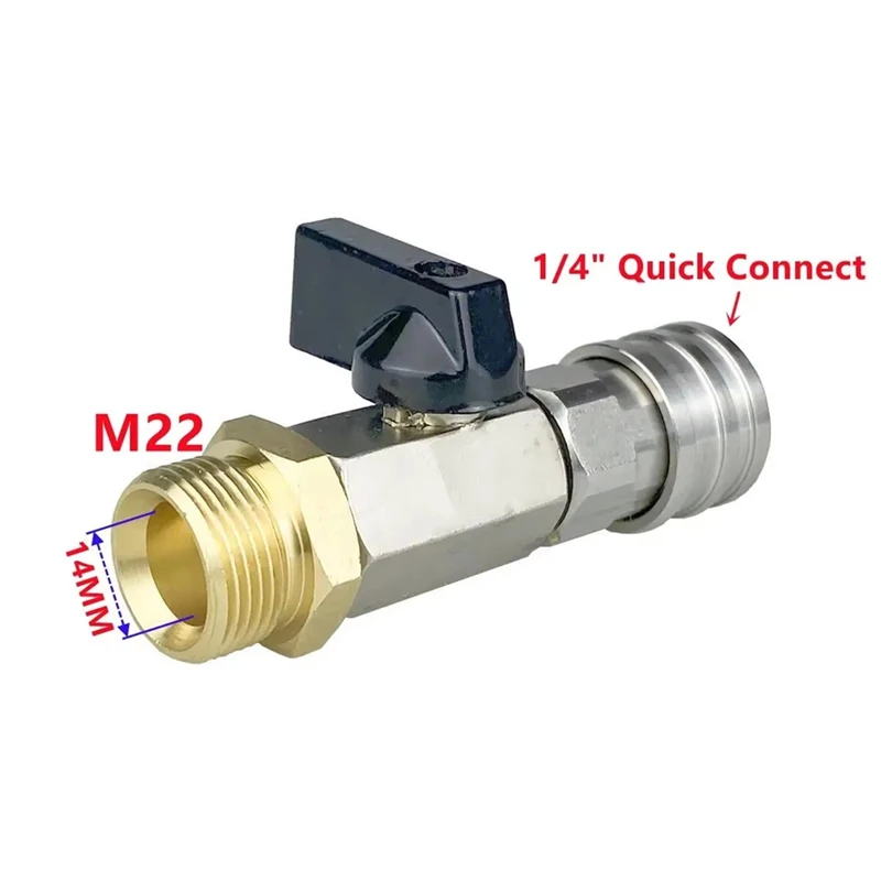 A73E-High Pressure Washer Ball Valve Kit 1/4 Inch Quick Connector And M22 14Mm For Power Washer Hose Switch On/Off