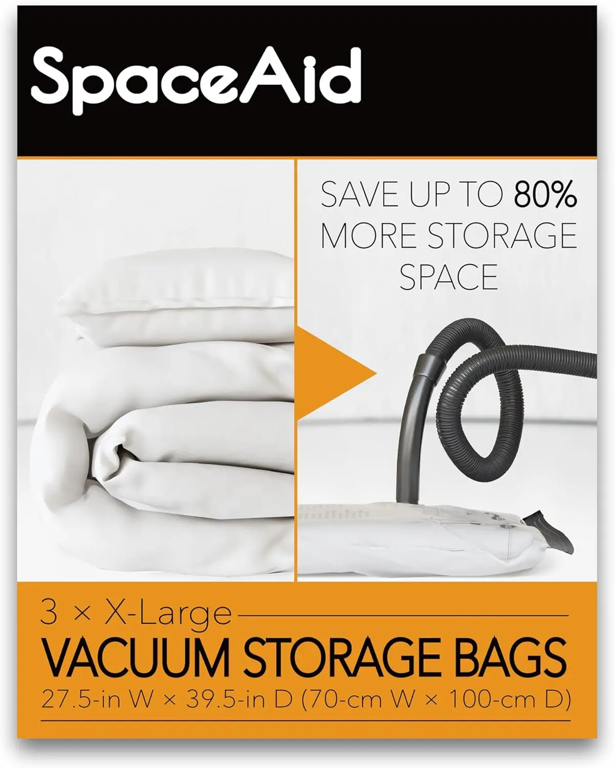 

Extra Large Vacuum Storage Bags, 3-Pack Space Saver for Bedding, Clothes & Seasonal Items