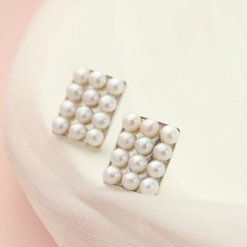 

Inlaid Natural Freshwater Pearl Creative Geometry Earring Elegance Lady 925 Sterling Silver Earrings Fashion Style Jewelry Gift