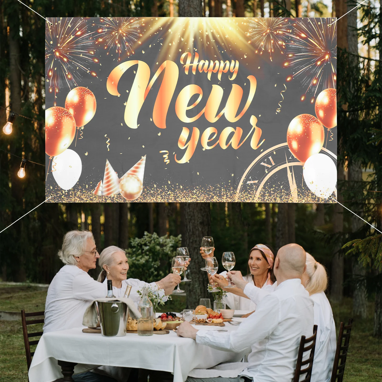 

2024 New Year Banner Backdrop Colorful Bunting Polyester Cloth Decorative Hanging Banner For Party Photo Booth Garden Lawn