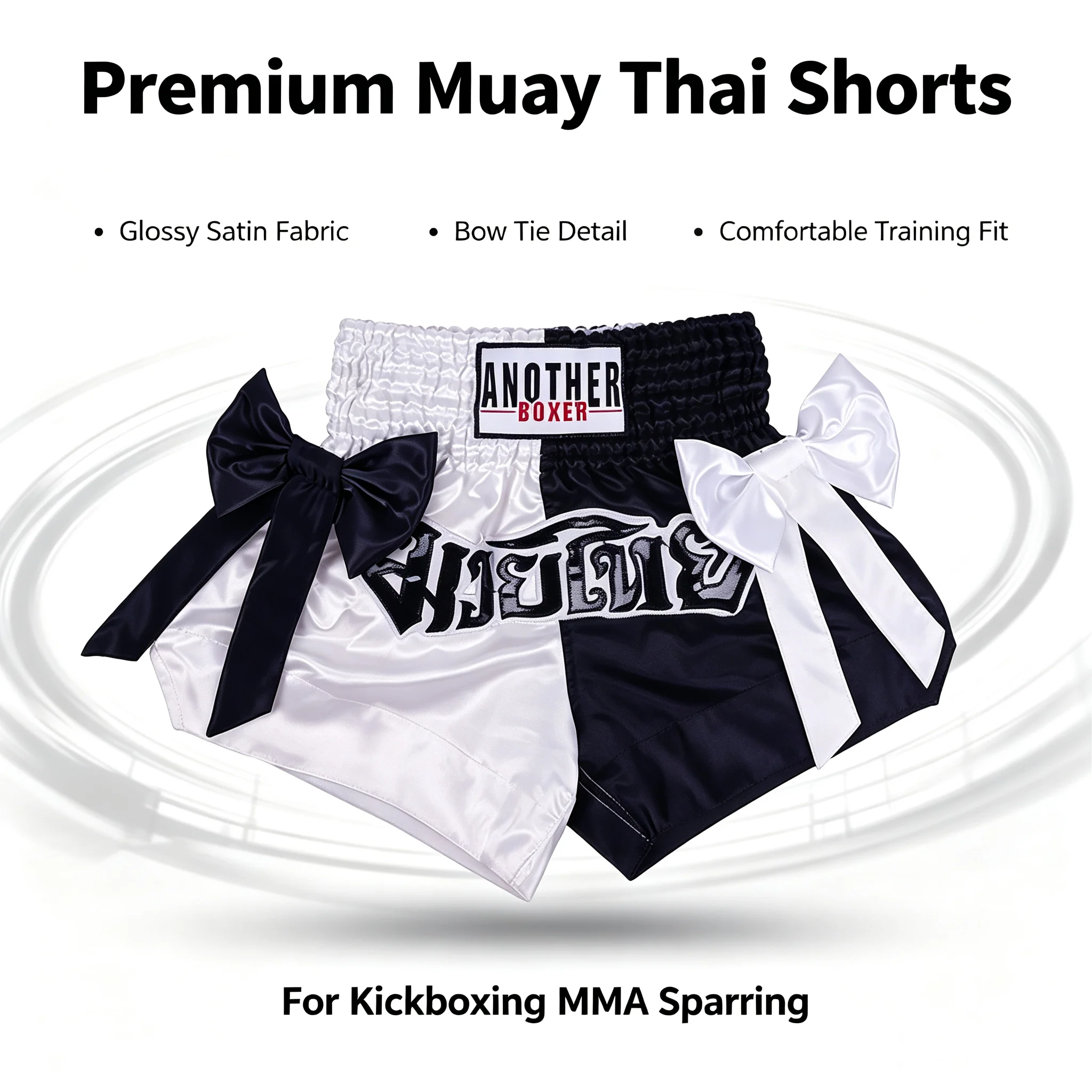 Bow Tie Kickboxing Muay Thai Shorts Satin Glänzende Box-Kampfshorts mit Stickerei für Erwachsene und Kinder – Sportshorts für Training und Sparring