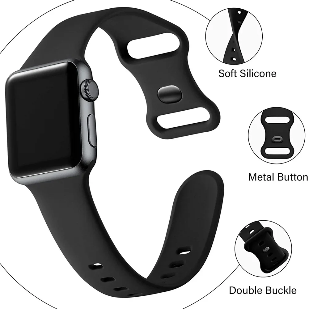 Silicone Strap For Apple Watch Band 45mm 44mm 49mm 41mm 40mm 42mm 46mm Sport Soft bracelet iwatch series 10 9 8 7 se 4 5 6 Ultra