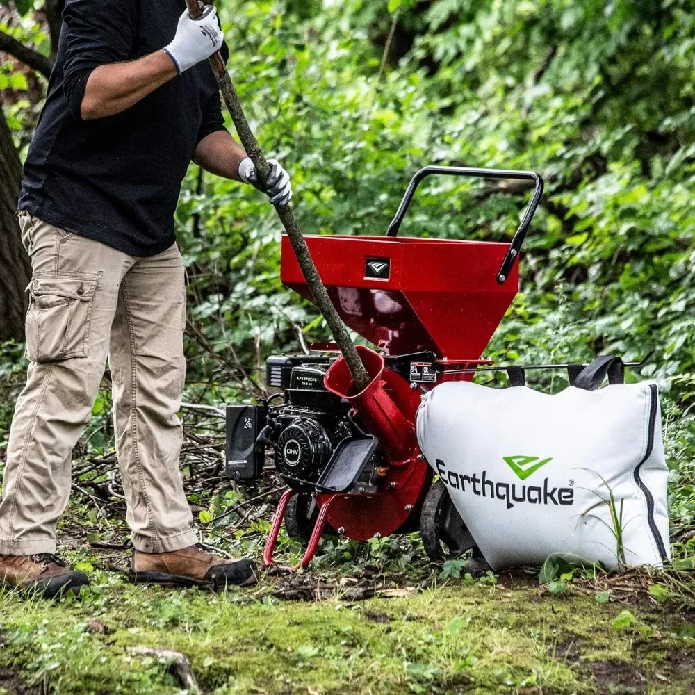 Heavy Duty Chipper Shredder, 4 Ciclo Viper Motor, Chip Ramos Até 3 "de Diâmetro, Redução 20:1, Rodas Airless, 212cc