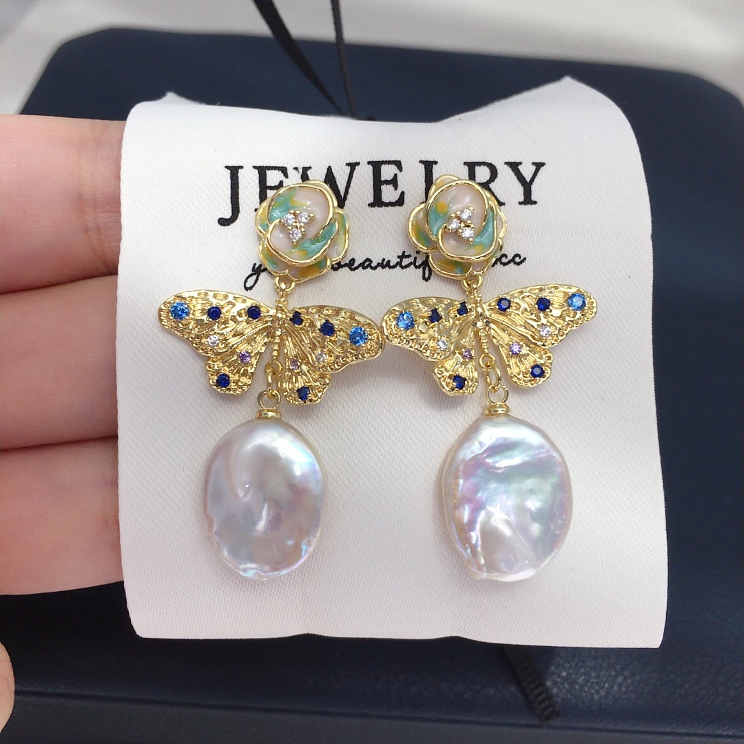 

ZHBORUINI Natural Freshwater Pearl Alien Baroque Pearl Dynamic Butterfly Wings Inlaid Zircon Design For Women's Pearl Jewelry