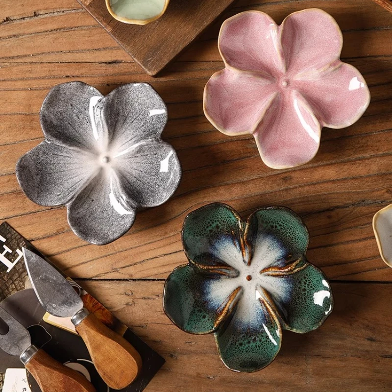 Cuenco de pepinillos de cerámica con flores de estilo Retro, plato de vinagre, plato de salsa de soja, plato Molecular, vajilla de cocina para restaurante