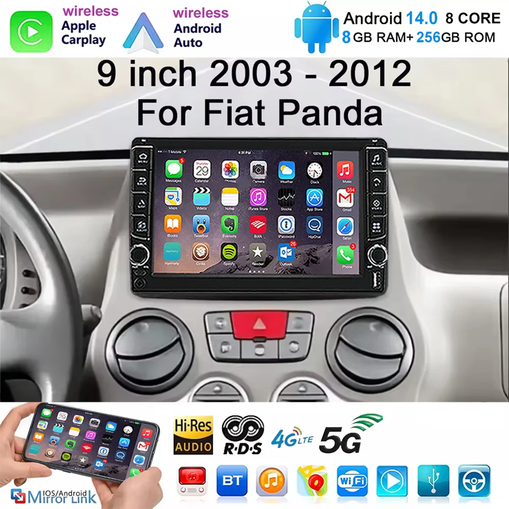 

Android 14 Car Radio For Fiat Panda 169 2003 2004 2005- 2012 Carplay Auto GPS Navigation 360 Camera Stereo 2 Din Video Player BT