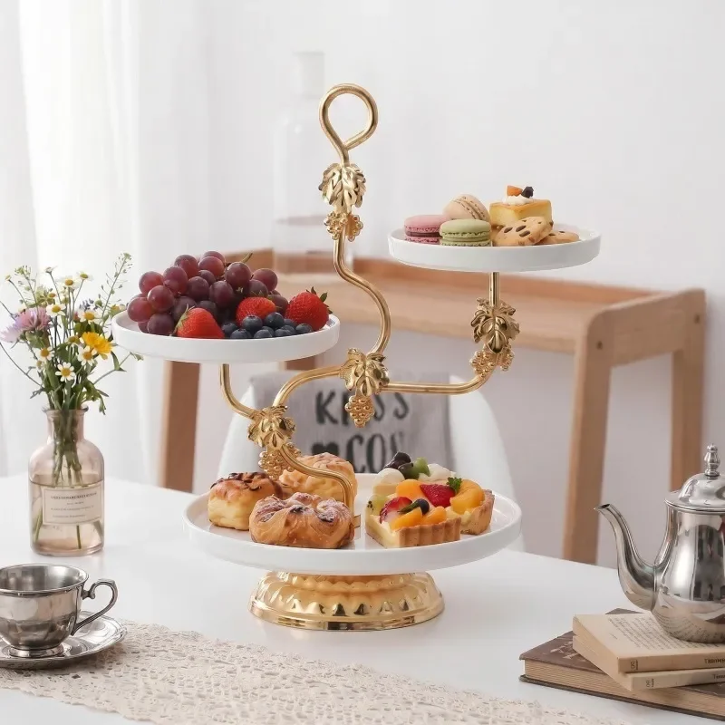 Golden Three Tier Dessert Stand for Afternoon Tea Cake Display Rack Pastry Fruit Tray Holder Elegant Metal Shelf for Party