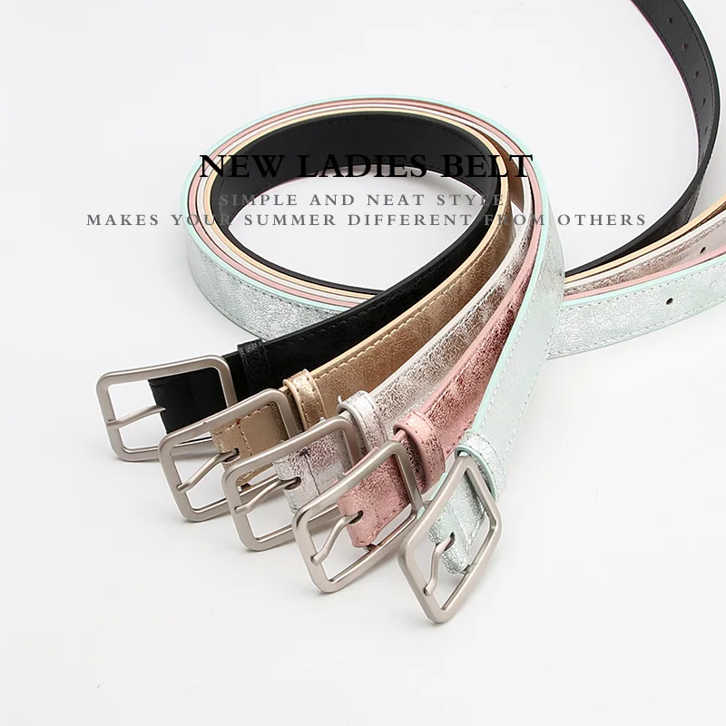 Women\'s Patent Leather Belt Korean Versatile Pin Buckle Belt Shiny PU Leather Thin Trendy Decorative Belt For Jeans New 2023