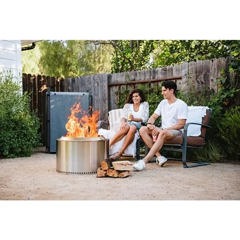 Smokeless fire pit with removable ashtray - wood burning portable stainless steel outdoor fireplace