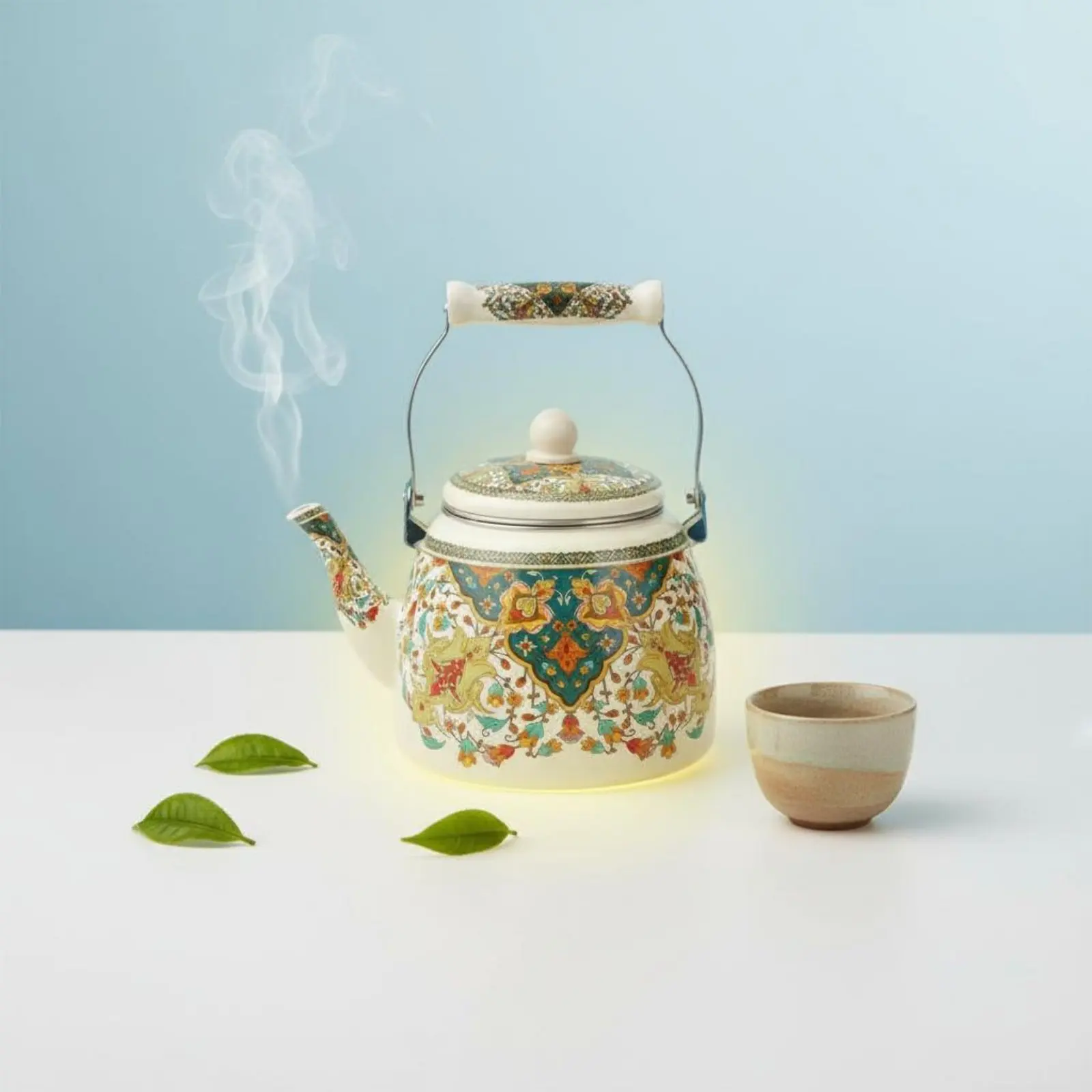 

Enamel Teapot Rust Resistant Induction Cooktop Teapot Colorful Stovetop Water Pot No Whistling Floral Enamel Tea Kettle for Home