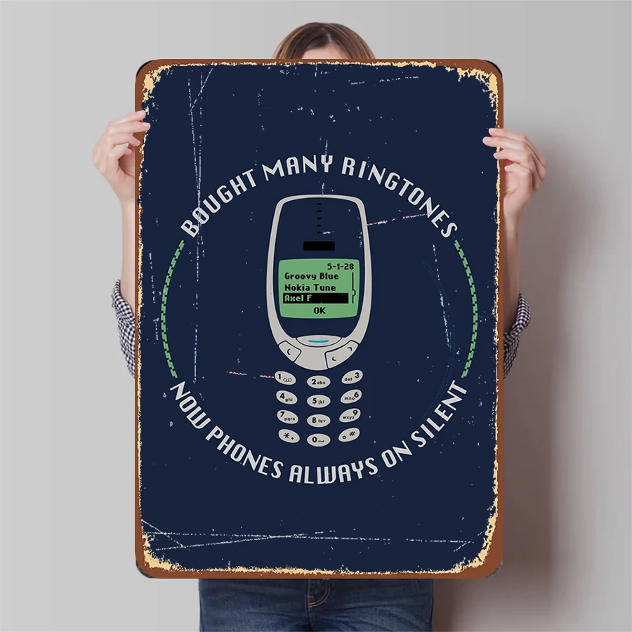Vintage Nokia Mobile Phone Nostalgic Metal Tin Sign Classic Ringtone Selection Interface Design Home Decor Wall Art