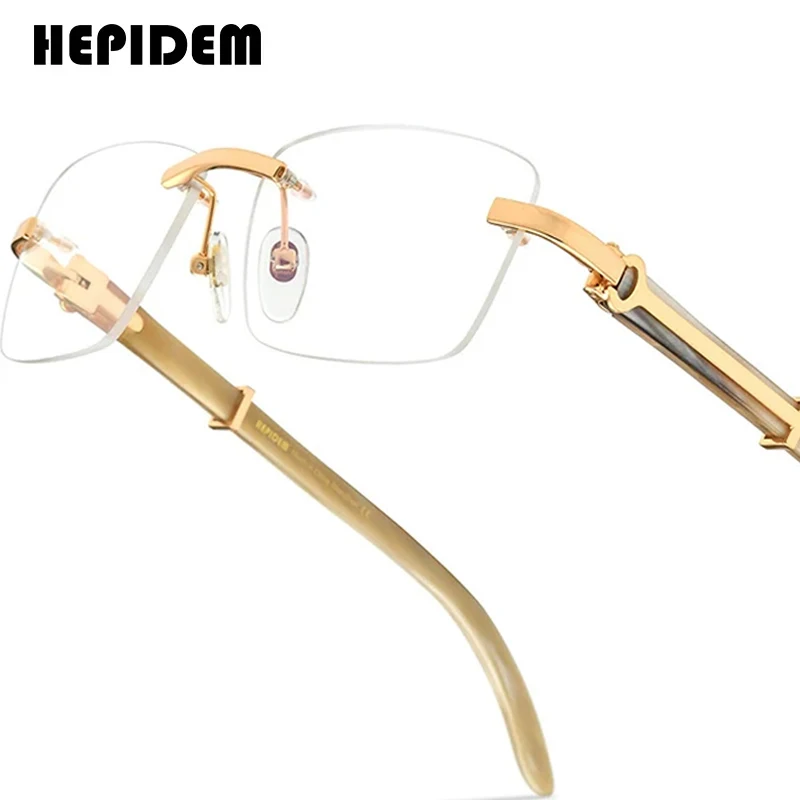 HEPIDEM Buffalo Horn Glasses Men Luxury Famous Brand Design Square Women Rimless Eyeglasses Frames Buffs Wood Eyewear