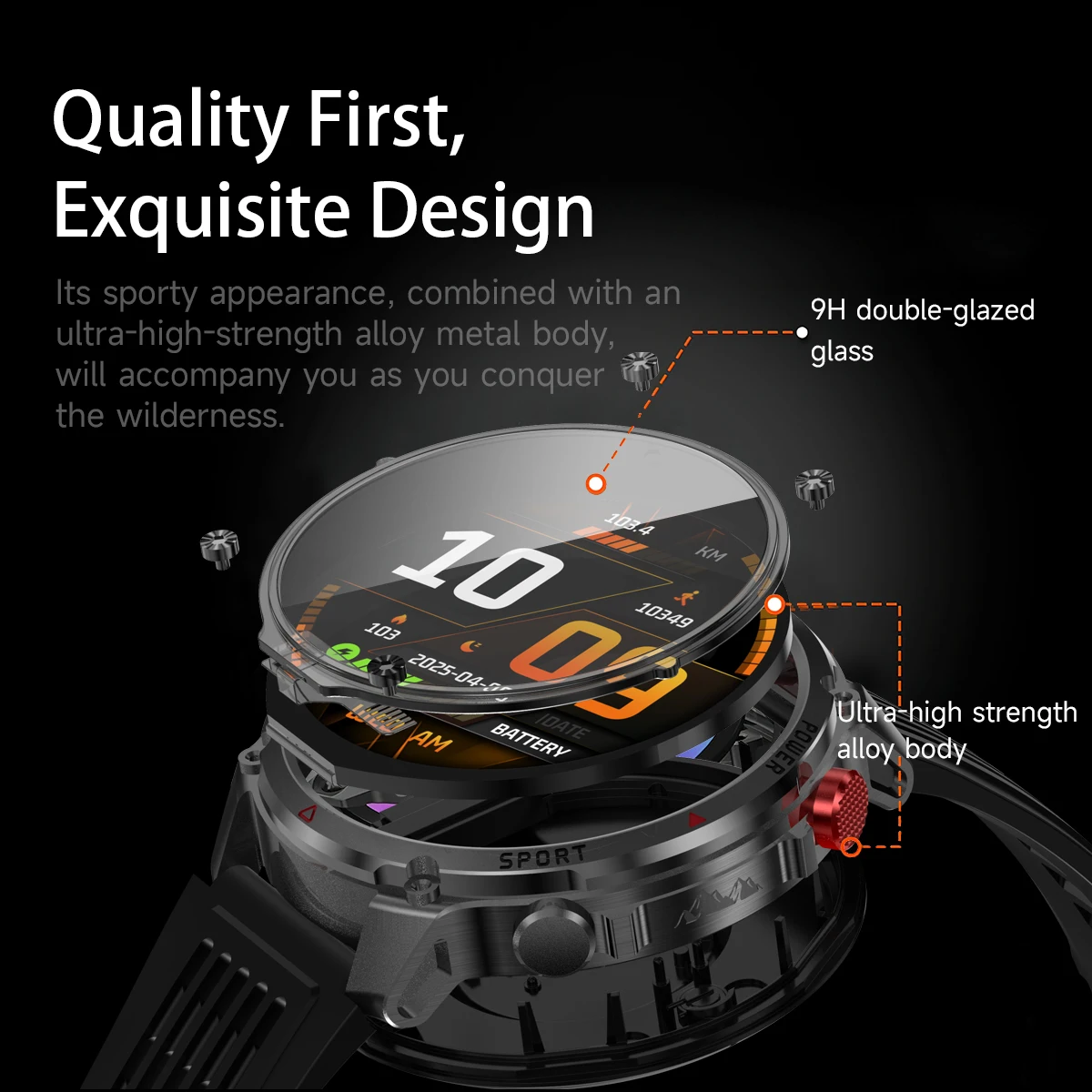 Neue Smartwatch für Herren mit 1100mAh Großbatterie, Outdoor GPS, Taschenlampe, Kompass, IP68 Wasserdicht, HD-Anruf, 1,7 Zoll AMOLED, Sport-Smartwatch – Detail 6