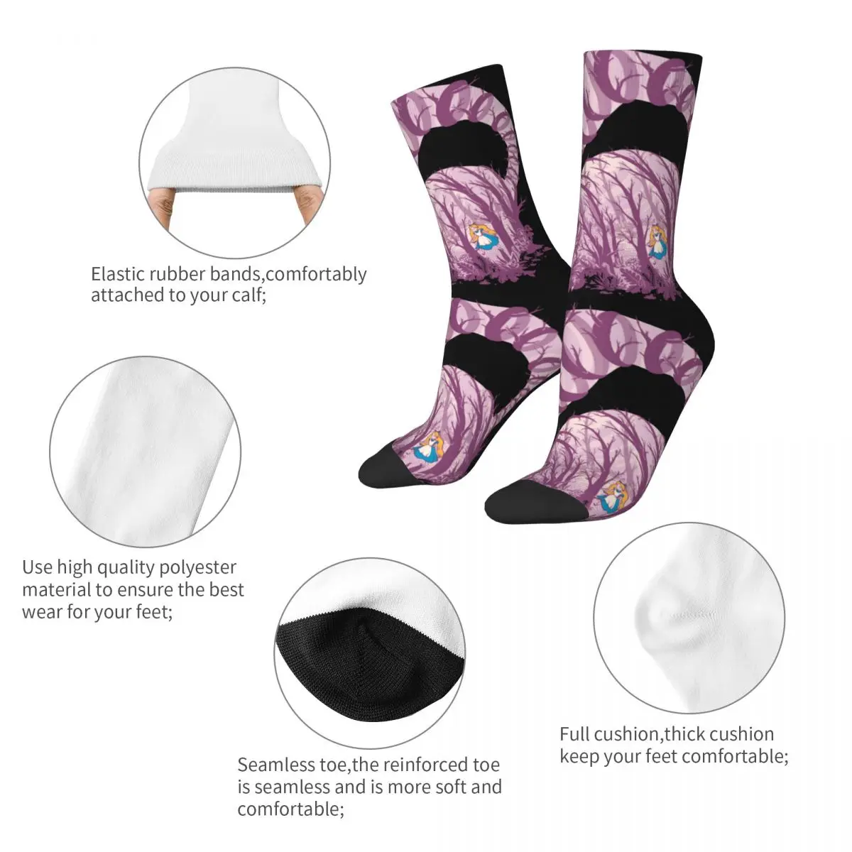 Autumn Winter Funny Women Men Alice In Wonderland Cheshire Cat Inside Wonderland Socks Breathable Soccer Socks