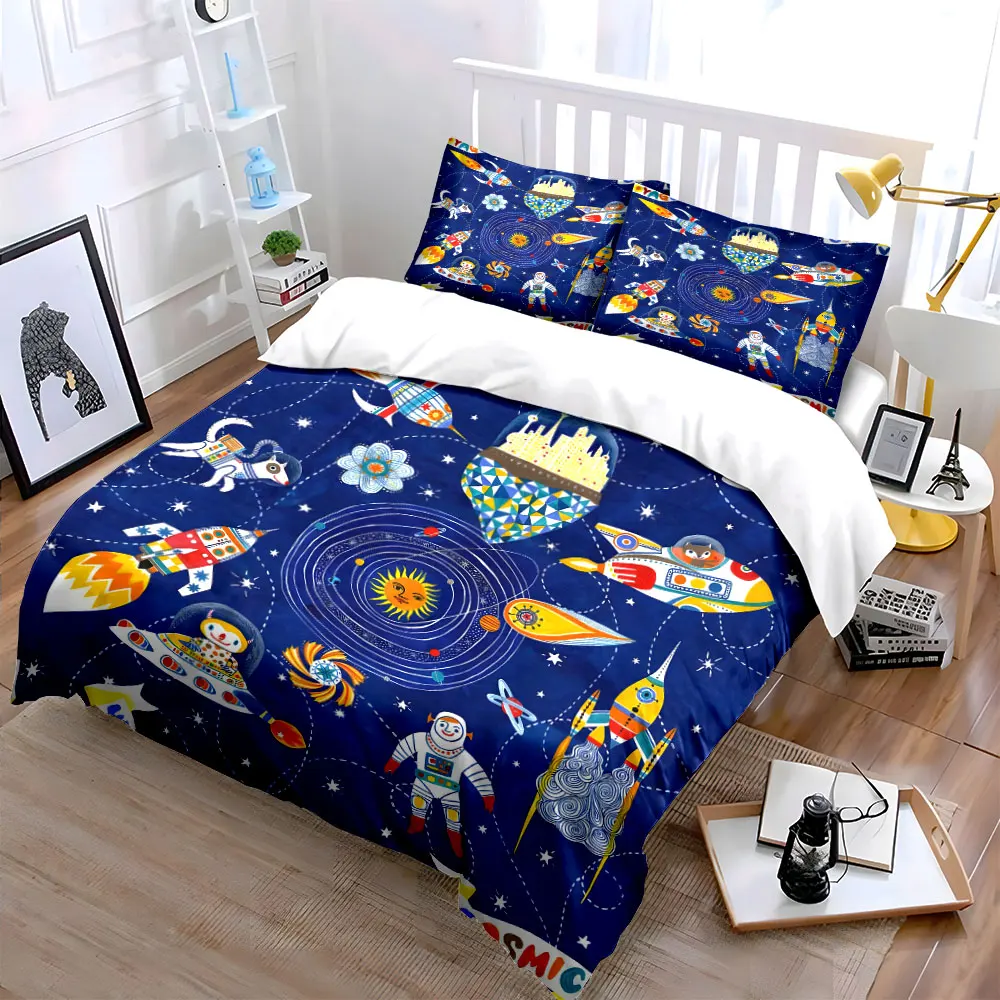Creative space-themed illustration Print Bedding Set 1 Duvet Cover 2 Pillowcases for Adult and Children Luxury Gift Full Size