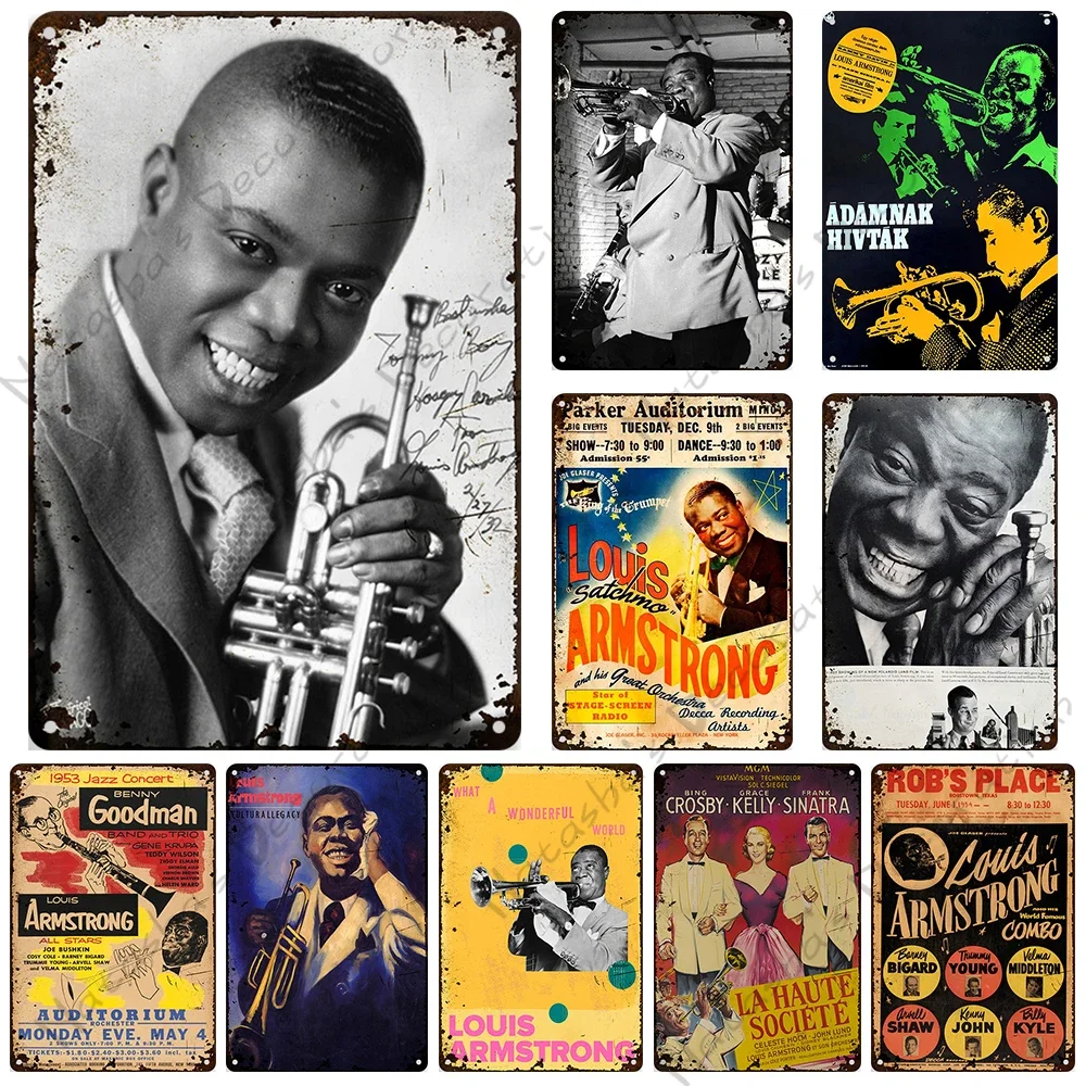 Musician Louis Armstrong Metal Plate Vintage Metal Poster Bar Cafe Metal Signs Poster  Plaque Wall Plate Industrial Decor