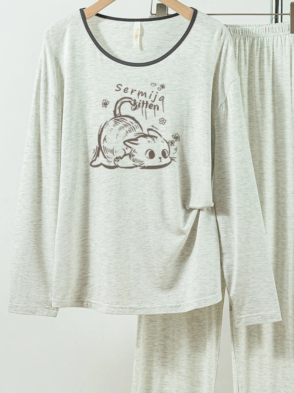 

5181-52 Повседневные и удобные пижамы из модального хлопка для женщин, новые весенне-осенние длинные брюки с длинными рукавами, однотонные повседневные