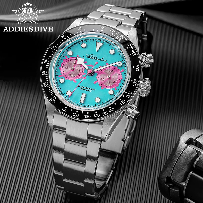 

ADDIESDIVE Ceramic Bezel Men's Quartz Watch Luminous VK64 Chronograph Bubble Mirror Glass Watches AD2520 relógio masculino Clock