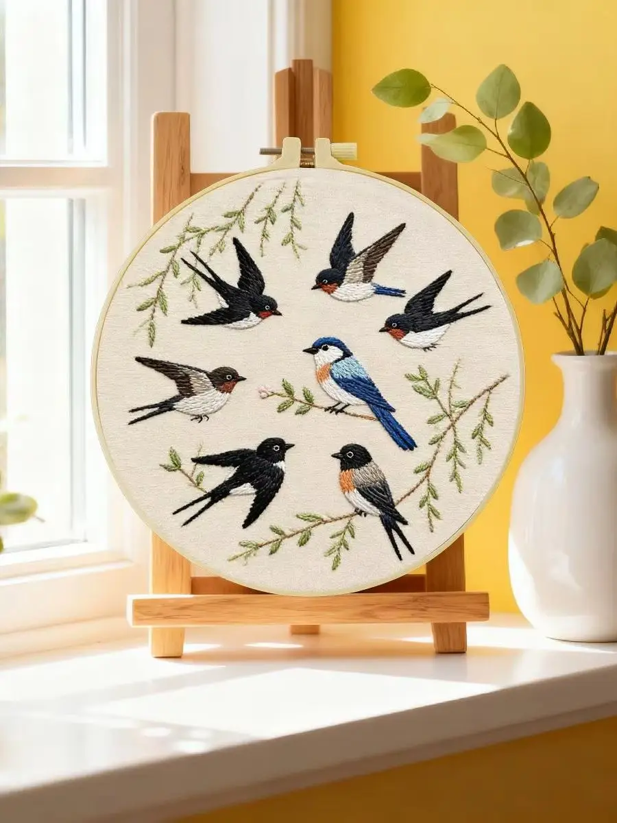 1 Stück 20X20CM/15X15CM 7,87/6,3 Zoll Schwalben-Stickerei-Starter-Kit DIY-Kit DIY-Stickerei-Set für Anfänger – Detail 6