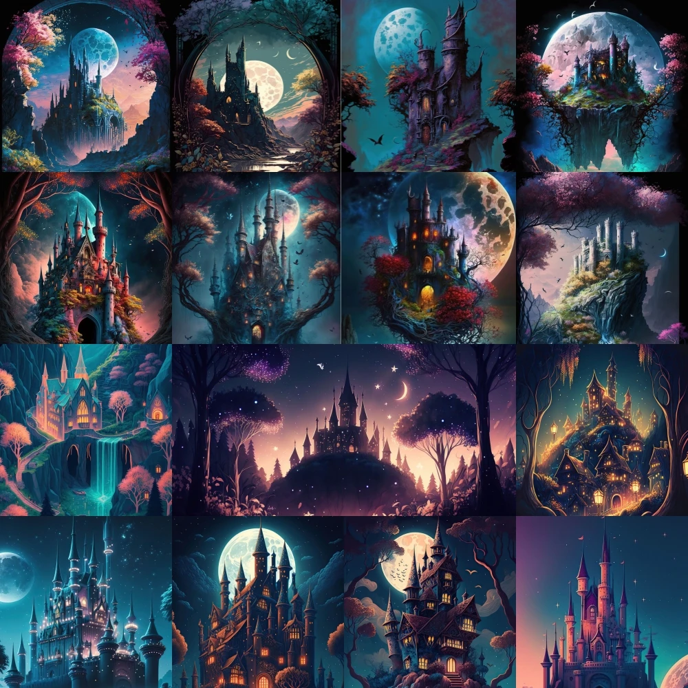 5D Art Landscape Diamond Painting Castle Fantasy Under Moonlight Full Rhinestone Mosaic Embroidery Cross Stitch Kit Home Decor